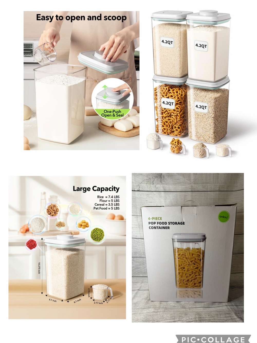 Airtight Food Storage Container - Gray Lid (4.2QT) Set of 4